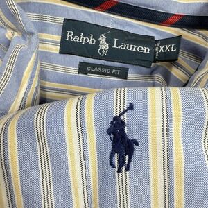 Polo Ralph Lauren‎ Button Front Shirt Stripes Men's 2XL Blue